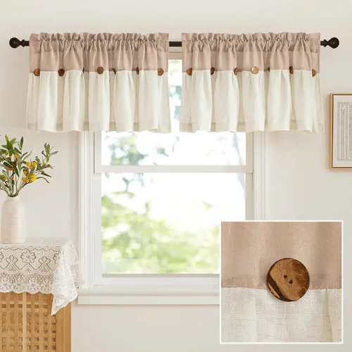 Vista 9 de NICETOWN Cenefa con textura de lino para ventana de cocina y sala de estar, filtrado de luz, estilo campestre bohemio, con bolsillo para barra, 2
