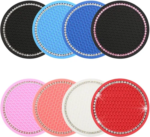 Vista 9 de yousheng 2 posavasos brillantes para automóvil, inserto universal para vehículo, inserto de silicona antideslizante de diamantes de imitación