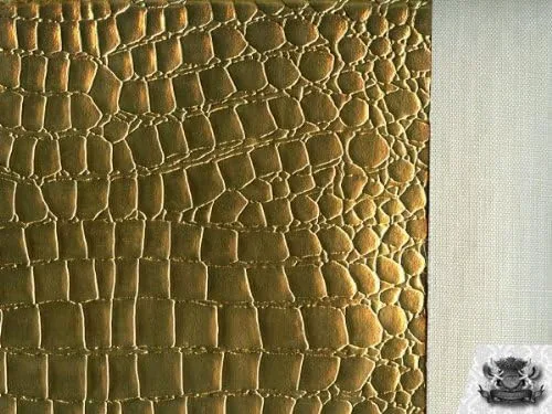 Vista 2 de Tela de tapicería de cuero falso de oro de cocodrilo de vinilo por la yarda