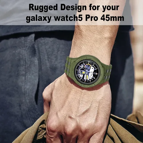 Vista 6 de Funda Compatible con Correa de Banda para Samsung Galaxy Watch 5 Pro con Estuche para Galaxy 5 Pro 45mm 2022 Hombre