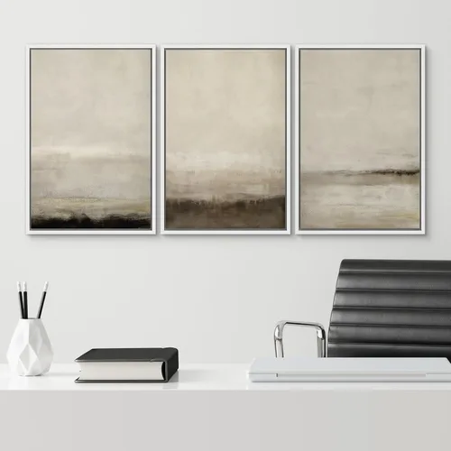 Vista 372 de SIGNWIN Lienzo enmarcado para pared, juego de arte pastel con cadena montañosa, bosque, niebla, naturaleza silvestre, ilustraciones modernas, arte