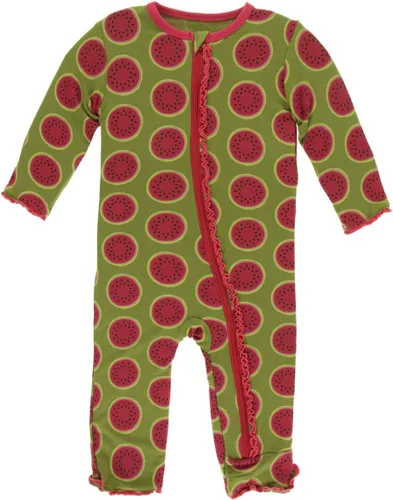 Vista 3 de KicKee Pants Mono sólido con volantes y cremallera Verde aloe