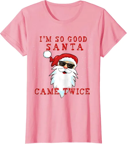Vista 11 de Camiseta de Navidad para mujer con texto en inglés «I'm So Good Santa Came Twice» Negro