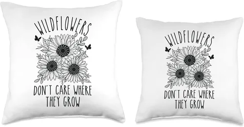 Vista 3 de Smarty Pants Designs Wildflowers Don't Care Where They Grow - Almohada inspiradora, 16 x 16 pulgadas, multicolor