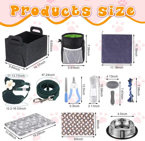 Vista 4 de Abbylike Kit de inicio de 50 piezas de suministros para cachorros para perros pequeños, incluye correa, cuencos, cepillos de dientes, botella
