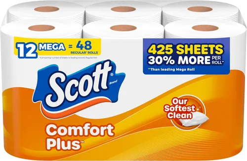 Vista 6 de Scott ComfortPlus - Papel higiénico, 6 mega rollos, 310 hojas por rollo, apto para fosas sépticas, toalla de baño de 1 capa