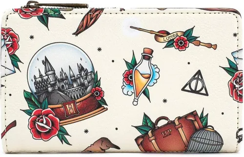 Vista 2 de Loungefly Cartera plegable de piel sintética con estampado de tatuajes de Harry Potter Tattoo Print, Bi-fold Multi
