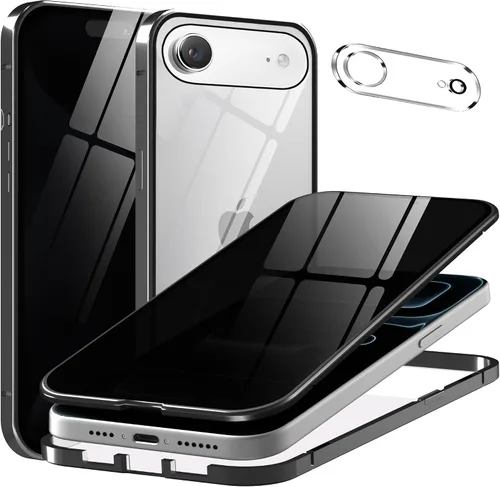 Vista 15 de Funda de privacidad de metal de titanio para iPhone 16, protector de pantalla de privacidad integrado y protector de lente de cámara, adsorción