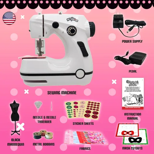 Vista 2 de Miraculous Ladybug - Máquina de Coser Mini de Marinette para Principiantes y Niños, Máquina Portátil de Doble Velocidad con Tela de Miraculous
