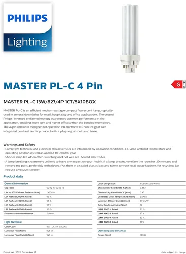 Vista 4 de Philips 230359 Energy Saver PL-C - Bombilla fluorescente compacta de 13 vatios