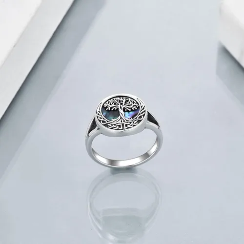 Vista 4 de ONEFINITY Anillos del Árbol de la Vida de Plata Esterlina Anillos de Nudo Celta del Árbol de la Vida Joyería del Árbol Genealógico Regalos