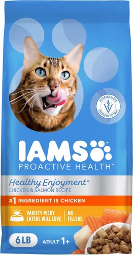 Vista 13 de IAMS Healthy Enjoyment Alimento seco para gatos, receta de pollo y salmón, 15 libras Vet-recommended, Real Chicken #1 ingredient, Natural fiber &