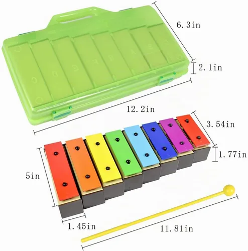Vista 2 de ENNBOM Xilófono Glockenspiel 8 Notas Campanas de resonador cromático con estuche verde