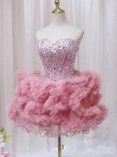 Vista 3 de Vestidos de tul para fiesta de exalumnos, vestidos brillantes de quinceañera, vestido de baile corto de cóctel, vestidos de graduación para jóvenes