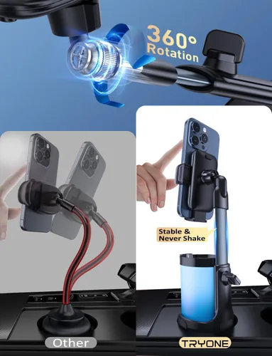 Vista 4 de Tryone Soporte para teléfono de copa para automóvil: soporte de aluminio ajustable para teléfono celular con barra ajustable para automóvil Camión