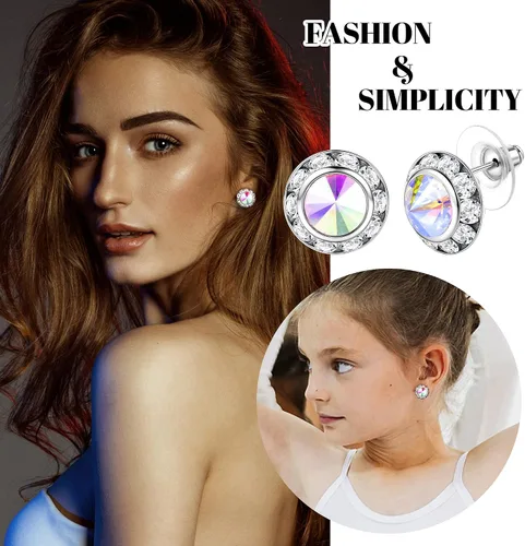 Vista 3 de BESTEEL 8 pares de aretes de competición de baile para mujer, aretes acrílicos con diamantes de imitación de cristal con halo para escenario, ópera