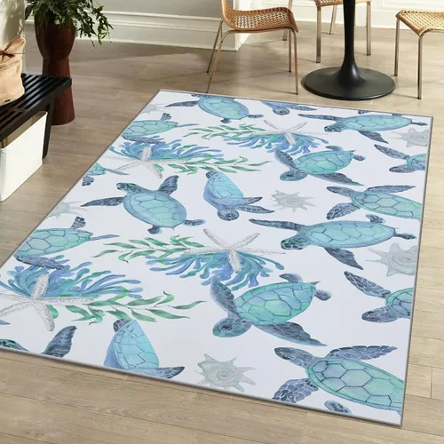 Vista 26 de Tritard Alfombra de área costera de 2 x 3 pulgadas - Pequeña alfombra plegable lavable a máquina, antideslizante, para entrada, alfombra de playa