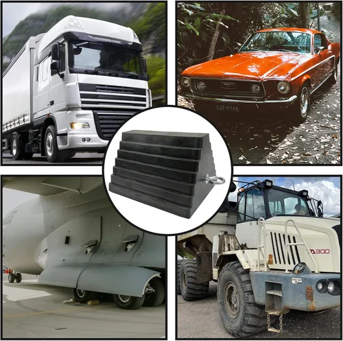 Vista 6 de ROBLOCK Juego de 2 cuñas de rueda de goma resistentes negras con cáncamo, 9" de largo x 7.1" de ancho x 5.5" de alto, para coches, autocaravanas 2