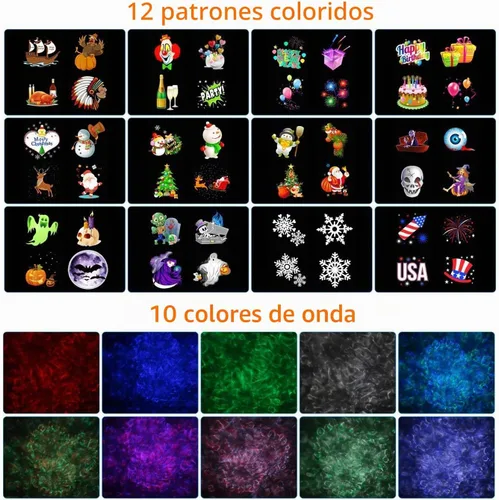 Vista 3 de Proyector de Luces de Halloween y Navidad para Exteriores, 14 Diapositivas HD Más Brillantes (Onda Oceánica 3D + Patrones) Luces de Proyector