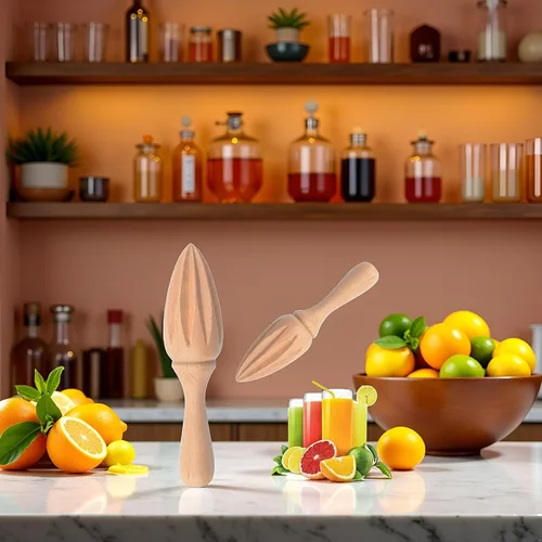 Vista 3 de Exprimidor de cítricos de madera – Escariador manual de mano de limón/naranja Herramienta exprimidora de frutas portátil para el hogar, cafetería