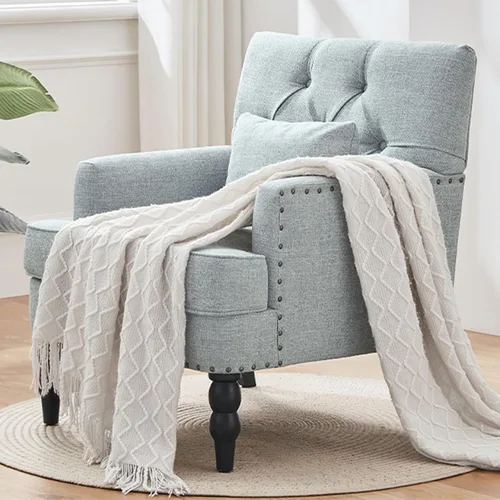 Vista 17 de HUIMO Silla de Club Acolchada, Silla de Acento con Almohada Lumbar, Sillón Tapizado con Botones, Sillas de Sofá de Tela de Lino para Dormitorio