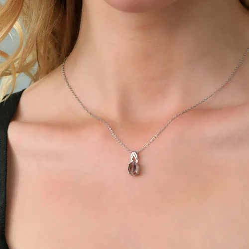 Vista 52 de Gem Stone King Collar de plata de ley 925 con piedra natal ovalada de 0.354 x 0.276 in Collar con colgante solitario para mujer Con cadena