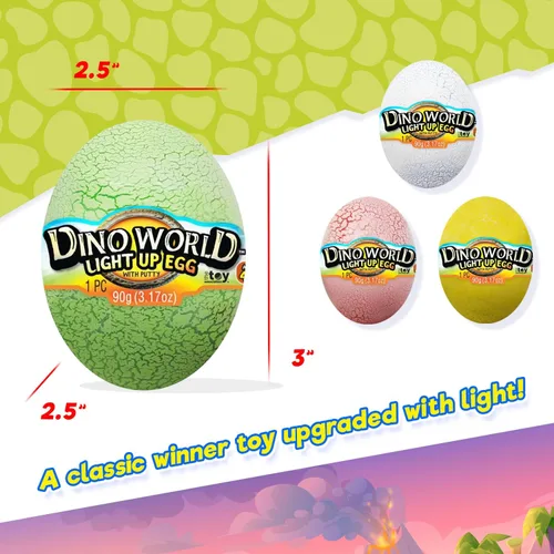 Vista 5 de JA-RU Dino World - Huevos de dinosaurio iluminados con slime y pequeño juguete de dinosaurio en el interior Masilla sensorial para niños, juguete