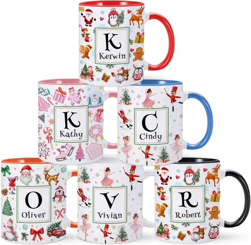 Vista 9 de Taza de café personalizada para niños con nombre e inicial, taza de cacao caliente personalizada para niños y niñas, taza de cerámica de 11 onzas