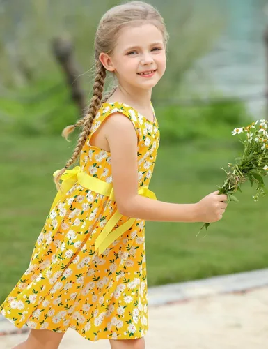 Vista 6 de Vestido de verano para niña, de algodón, con diseño floral