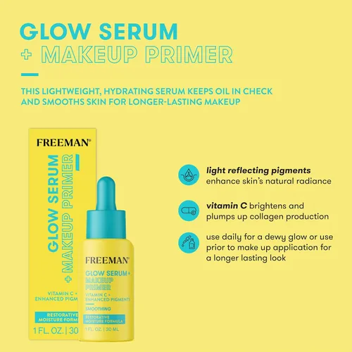 Vista 2 de Freeman Suero Glow Booster + base de maquillaje, suero facial hidratante ligero, imprimación facial para maquillaje de larga duración, infundido