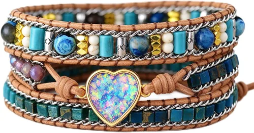 Vista 25 de Women Boho Wrap Bracelet Natural Jasper Crystal Stone Bead Strand Bracelets Marrón