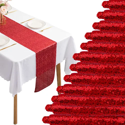 Vista 16 de 12 Paquetes de Caminos de Mesa con Lentejuelas Brillantes para Comedor para Cumpleaños, Bodas, Compromisos, Nupciales, Baby Shower, Despedida