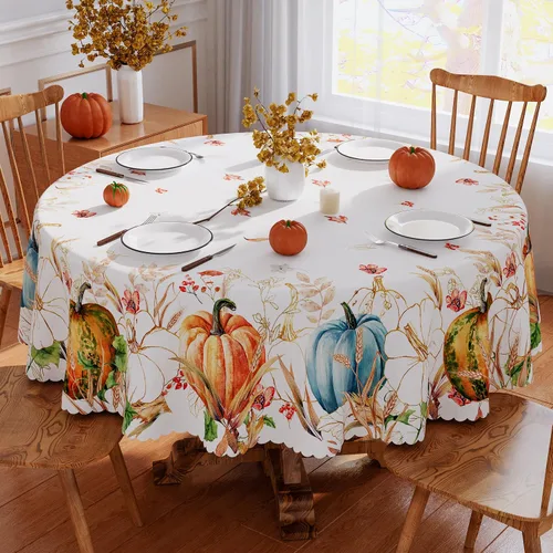 Vista 8 de Mantel rectangular de otoño de 52 x 70 pulgadas, manteles de calabaza en acuarela para decoración de otoño y Acción de Gracias para el hogar, borde