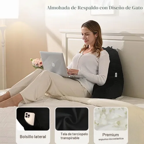 Vista 4 de SUNSIDE Almohada de lectura para gatos, espalda desmontable con brazos para Negro