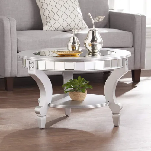 Vista 2 de SEI Furniture Lindsay Glam - Mesa de centro redonda con espejo, color plateado