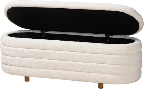 Vista 4 de Baxton Studio Betiana Modern Japandi - Banco de almacenamiento de madera con acabado marrón nogal Gris claro/marrón nogal