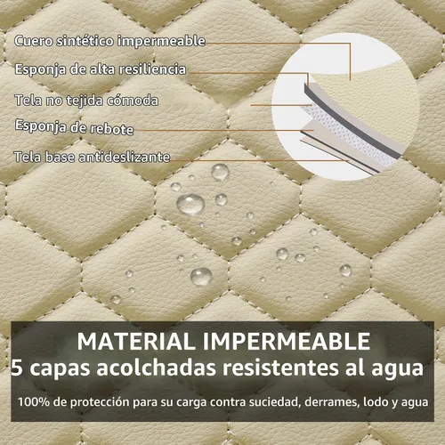 Vista 4 de Elantrip 2 Piezas Fundas de Asiento de Automóvil de Cuero Sintético Beige con Comodidad Acolchada y Bolsillos de Almacenamiento Impermeables