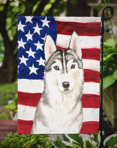 Vista 3 de Caroline's Treasures CK1713GF Bandera patriótica de Estados Unidos Siberiano Husky para buzón, bandera decorativa para patio exterior, patio, obras