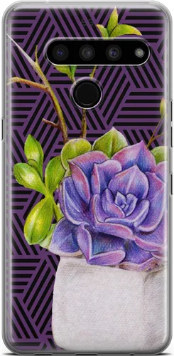 Vista 7 de Mertak Funda transparente compatible con LG Stylo 6 5 4 K61 K51S K41S K30 K20 Q70 Q60 diseño azul ligero flexible diseño suculento mujeres hojas