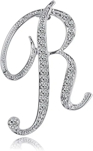 Vista 16 de ETHOON Broche de letras con inicial de diamantes de imitación para mujer, manualidades, plateado A-Z