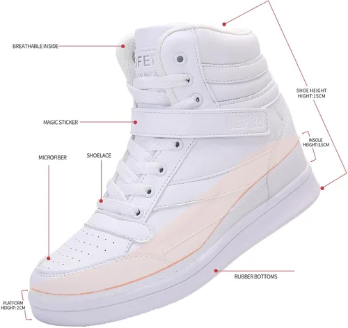 Vista 3 de UBFEN Zapatos deportivos para mujer, con soporte de tobillo alto, color vibrante, tacón de cuña oculto, retro, de los años 80, para niñas, cosplay