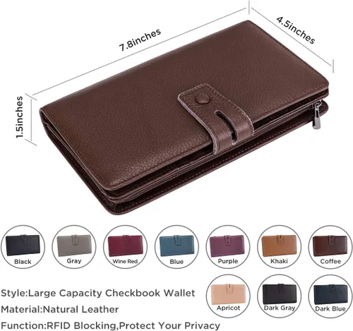 Vista 4 de Itslife Billetera para mujer, de gran capacidad, con bloqueo RFID, de cuero, para tarjetas de crédito, cartera con soporte para chequera