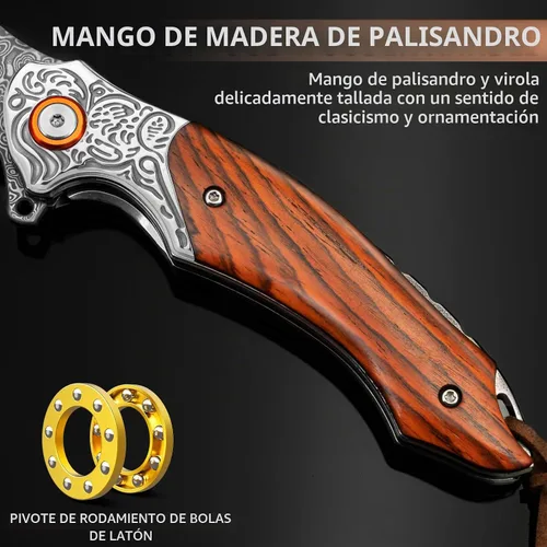 Vista 3 de Cuchillo de bolsillo Damasco para hombre, 7.78" VG10 cuchillo Negro