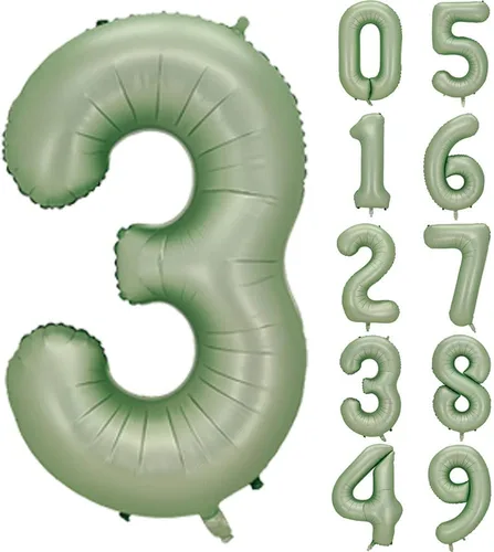 Vista 9 de Globos de números verde salvia para decoración de fiesta de cumpleaños de 40 pulgadas, globo grande del número 0