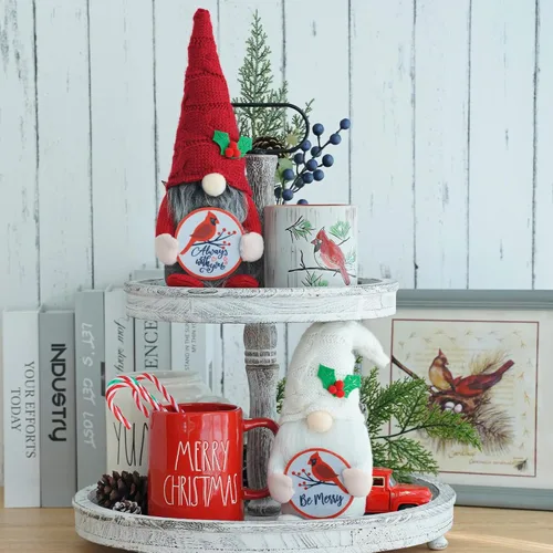 Vista 2 de Decoraciones de gnomos cardenales de Navidad para el hogar, cardenales rojos, regalo conmemorativo Tomte Cardenal para mujeres, adornos de Navidad