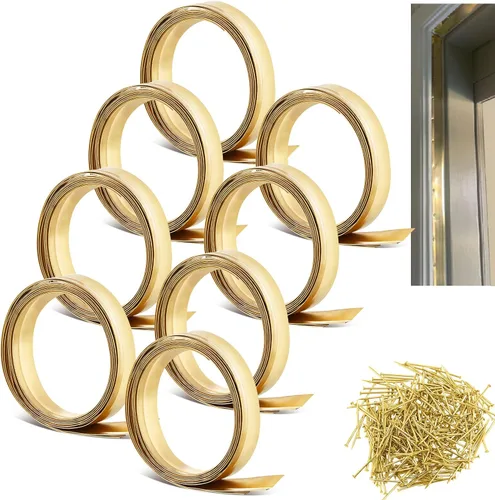 Vista 12 de Zonon Burlete de metal de latón de 1-1/4 pulgadas de ancho x 17.72 pies de largo, burlete de cobre para puerta antigua o ventana exterior con clavos