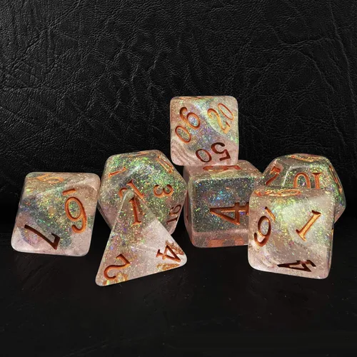 Vista 8 de Bescon Juego de dados de piedra mágica, 7pcs poliédrico RPG dados Set Aura Stone, embalaje de Polybag Piedra del aura en bolsa de plástico