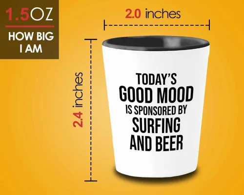 Vista 4 de Hobby Shot Glass de 1.5 onzas, surf y cerveza, Windsurf Beach Wave Summer Scuba Dive Boating Sea Lover Remar