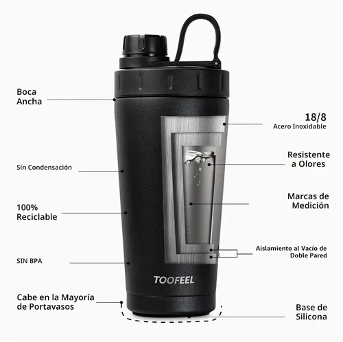 Vista 5 de TOOFEEL Botella agitadora de acero inoxidable - Botella agitadora aislada de doble pared de 20 onzas, mantiene frío/calor, para mezclas de proteínas