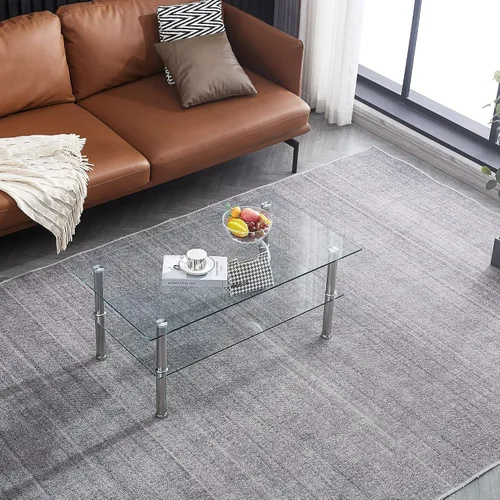 Vista 5 de Mesa de centro de cristal con patas de vidrio moderna pequeña mesa de centro para sala de estar (GC)